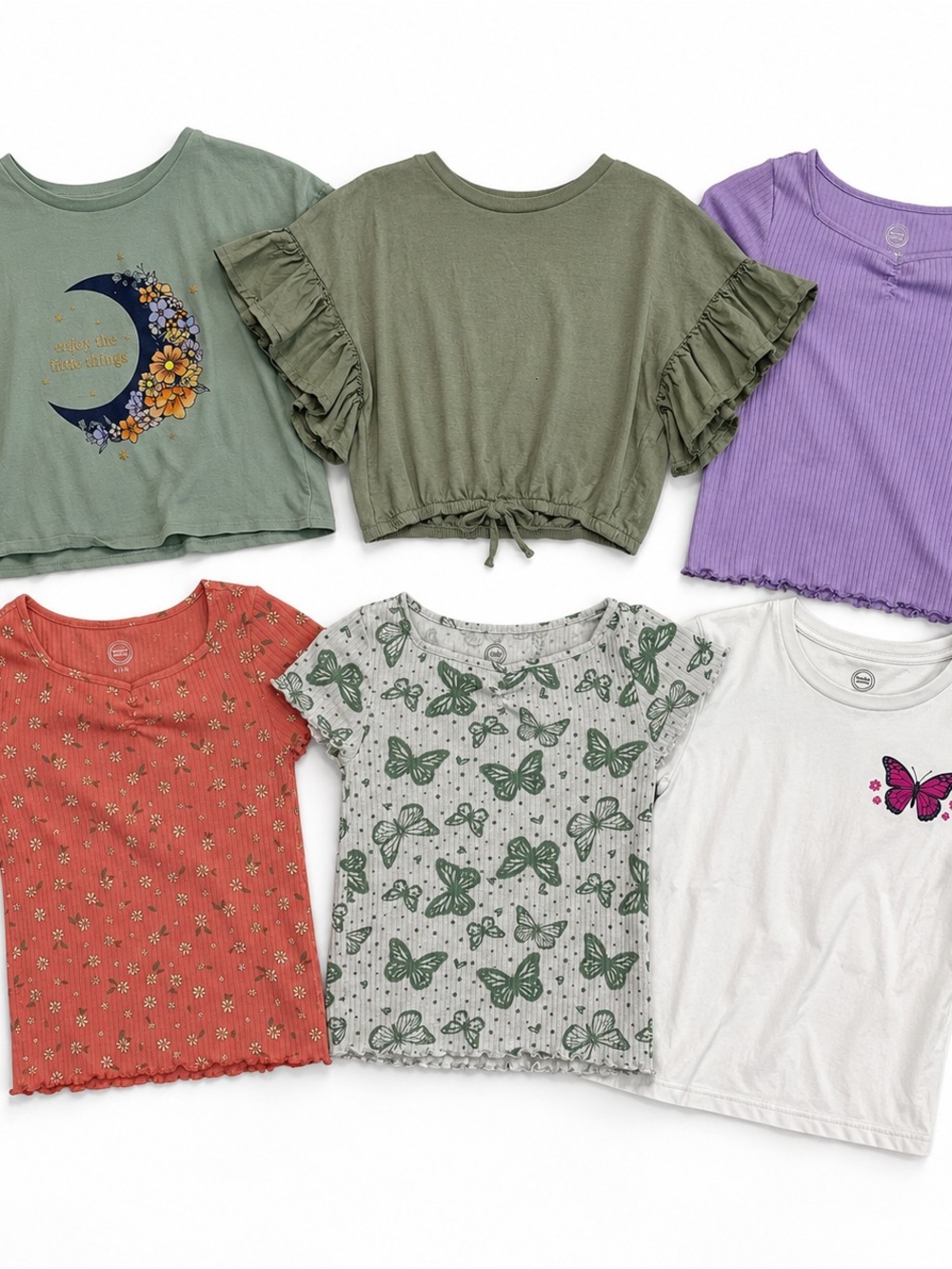 6pc Girls Tops Bundle Size M 7/8 Floral Butterfly Graphic Tees